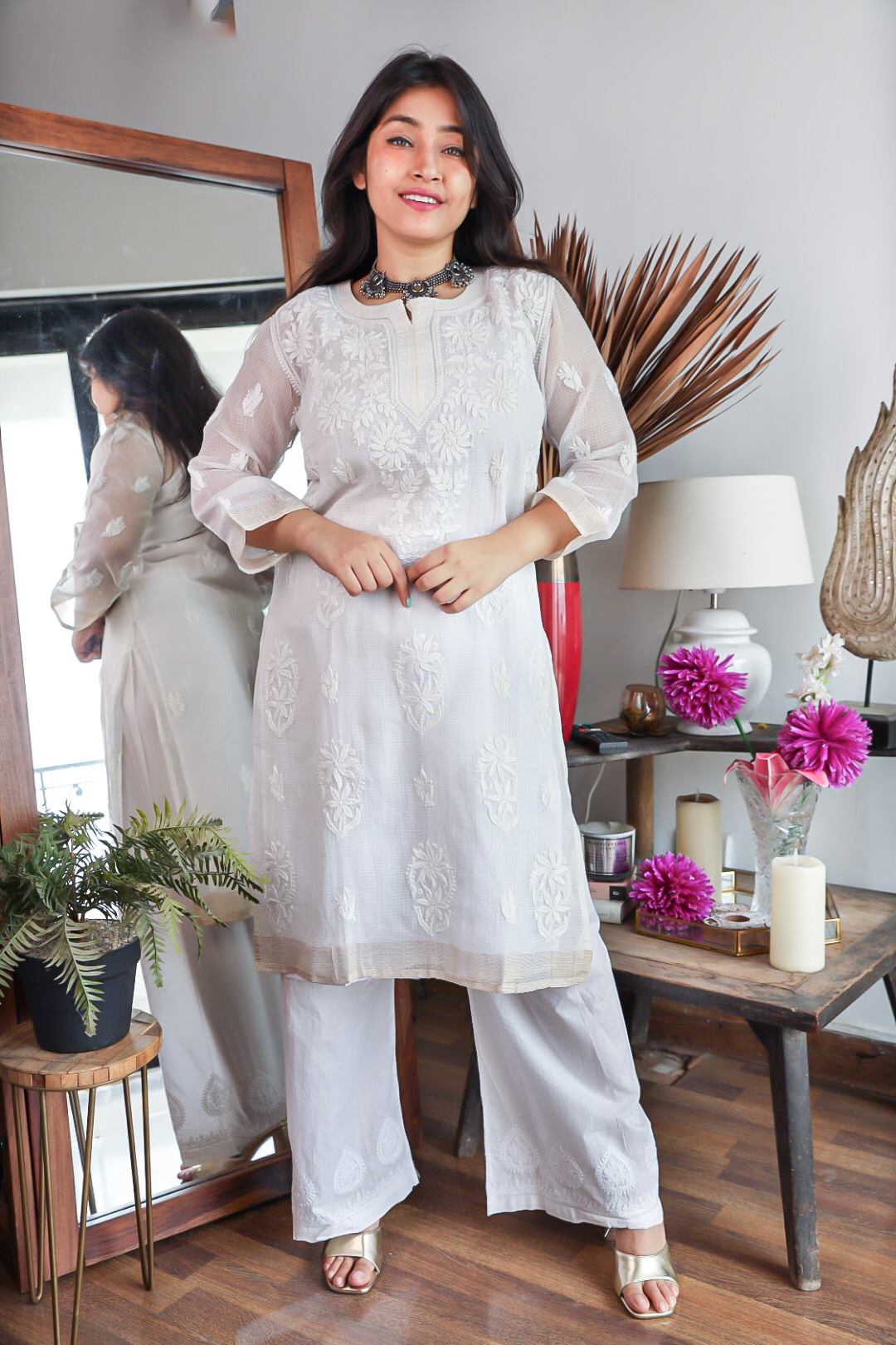 Lavender Georgette Chikankari Straight Kurti - TheChikanLabel | Lucknow  Chikankari Kurtis & Suits
