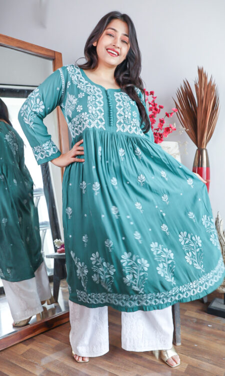 Grey Georgette Foil Printed Angrakha Style Anarkali Kurti Palazzo...