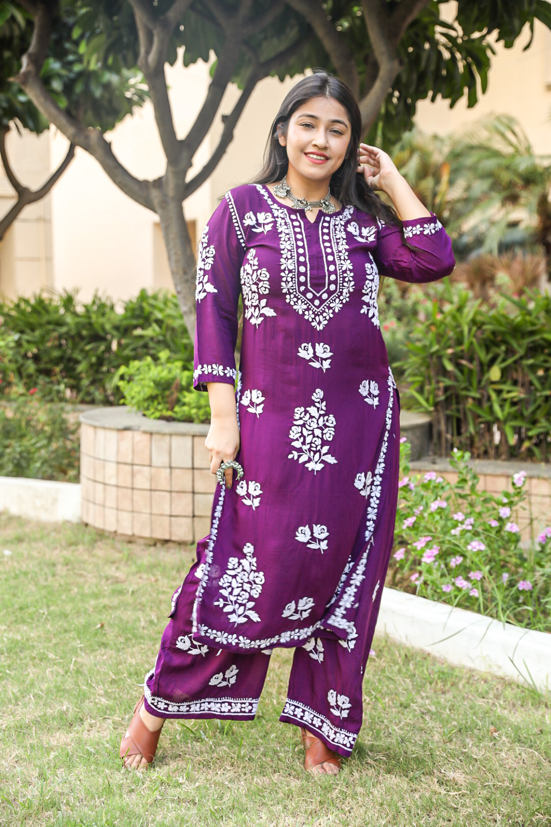 Cotton Kurti with full Chikan Work in White color WU6470