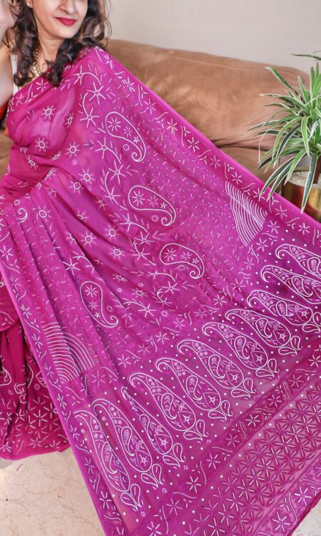 Pink Chikankari Cotton Saree