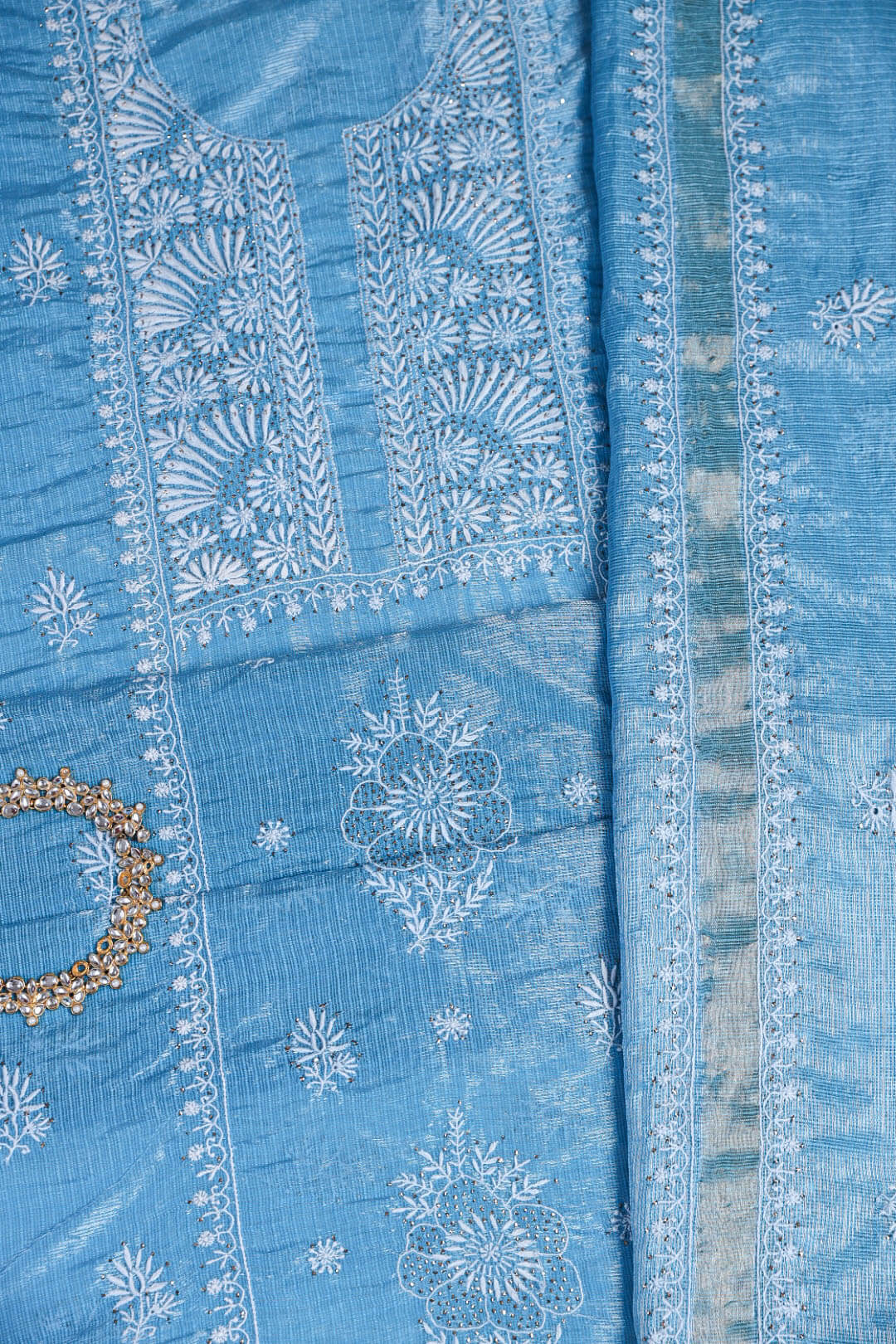 Buy Sky Blue Lucknowi Work Georgette Punjabi Dress Material Online