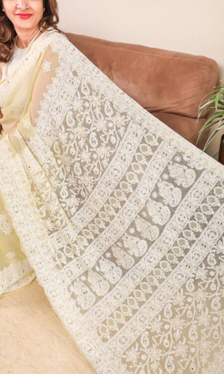 White Mukaish Work Organza Saree in Lucknow at best price by Dhaaga & Co.  Chikankari - Justdial