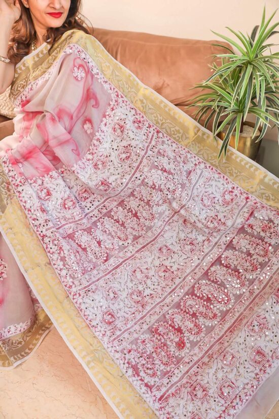 Pure Georgette Chikan Saree with Mukaish work : 81832 in Lucknow at best  price by Lucknow Chikan Wholesale - Justdial